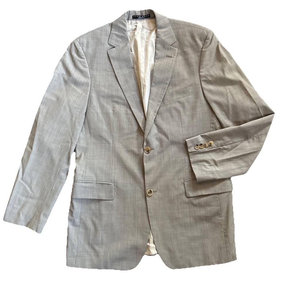 BOSS Hugo Boss Sport Coat Men 40L Wool Gray Blazer Super 120 Made in USA